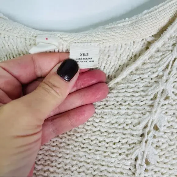 Moth cream pink crochet boho coastal hoodie fringe oversized sweater small/XS - Picture 7 of 9